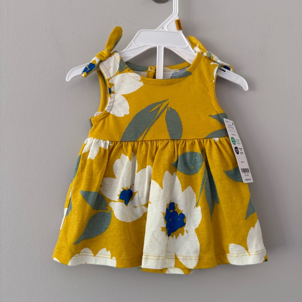 NWT Carter's Yellow Dress with White and Blue Floral Design